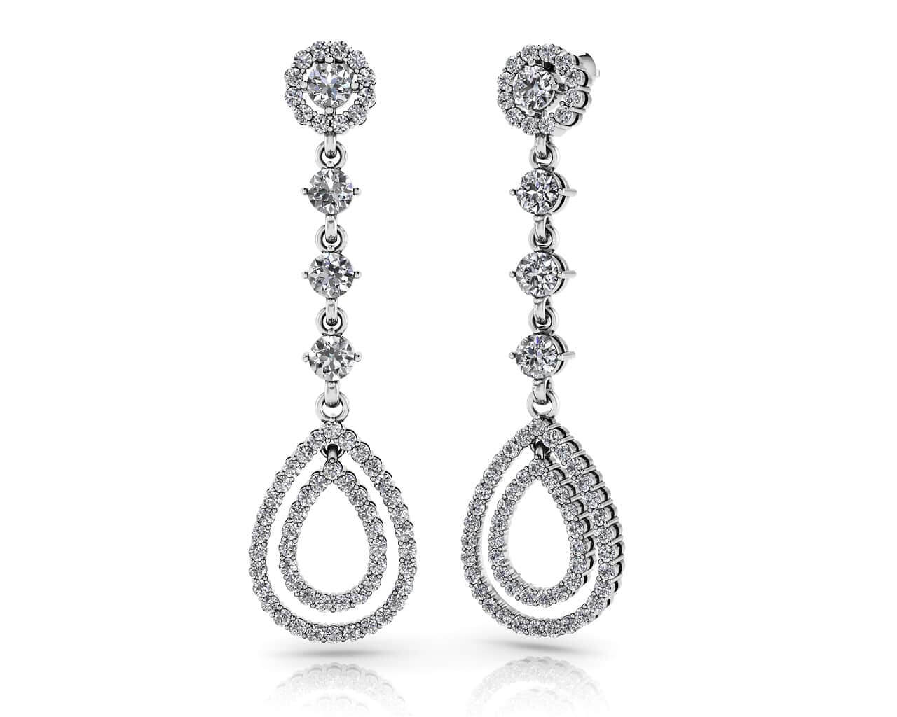 Designer Double Drop Diamond Earrings Diamond with 2.14 ct.(finished) 1.2mm, 1.3mm, 3.3mm